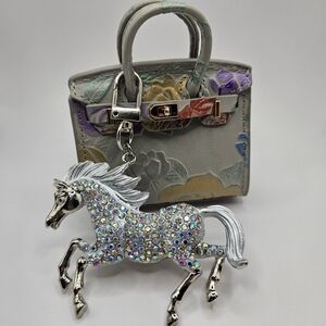 Elegant Floral Mini Bag with Horse Charm